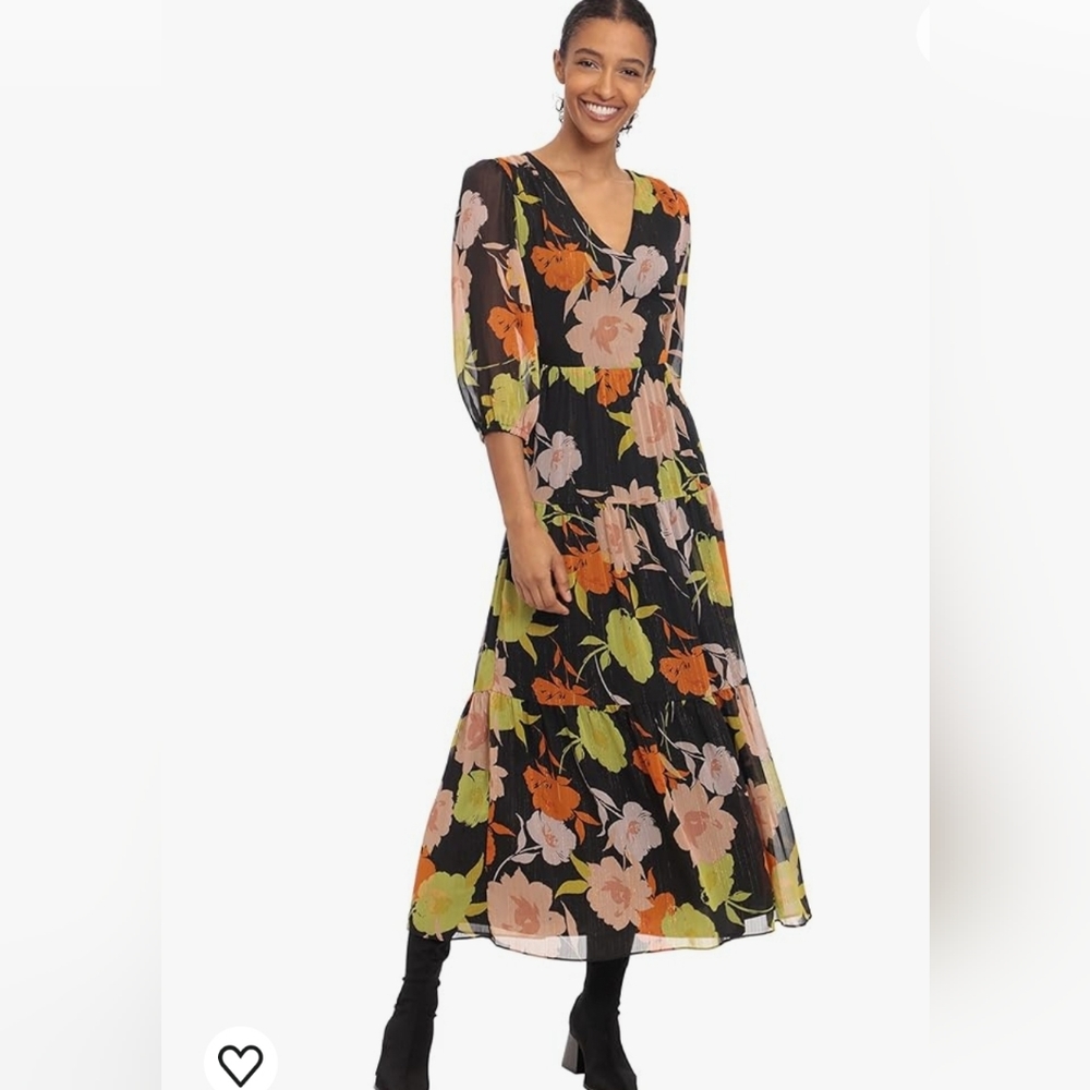 Donna Morgan Women's V-Neck Maxi Dress w/ Tiered Skirt & Back Cutout